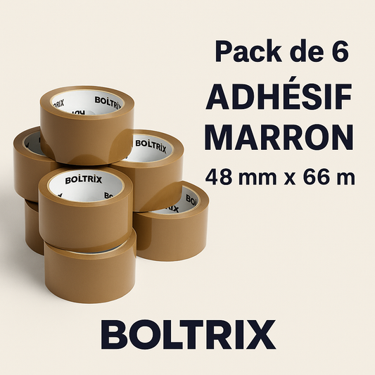 BOLTRIX – Pack de 6 rouleaux adhésifs bruns 48 mm x 66 m
