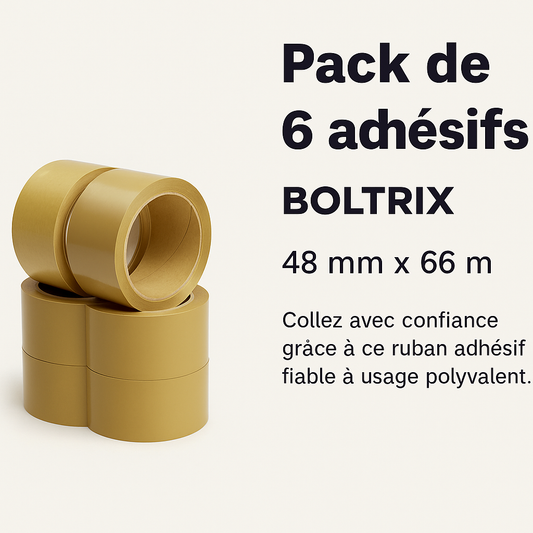 BOLTRIX – Pack de 6 rouleaux adhésifs blancs 48 mm x 66 m